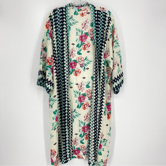 Do Everything In Love Floral Print Long Open Front Kimono/Duster Size OS - Picture 1 of 5